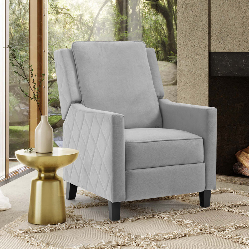 AVAWING Push Back Recliner Chair, Linen Wing Back Chairs with Arms, Mid-Century Vintage Accent Chair for Living Room, Grey