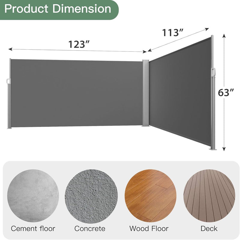 YODOLLA 236" x 63" Gray Polyester Outdoor Panel Privacy Screen