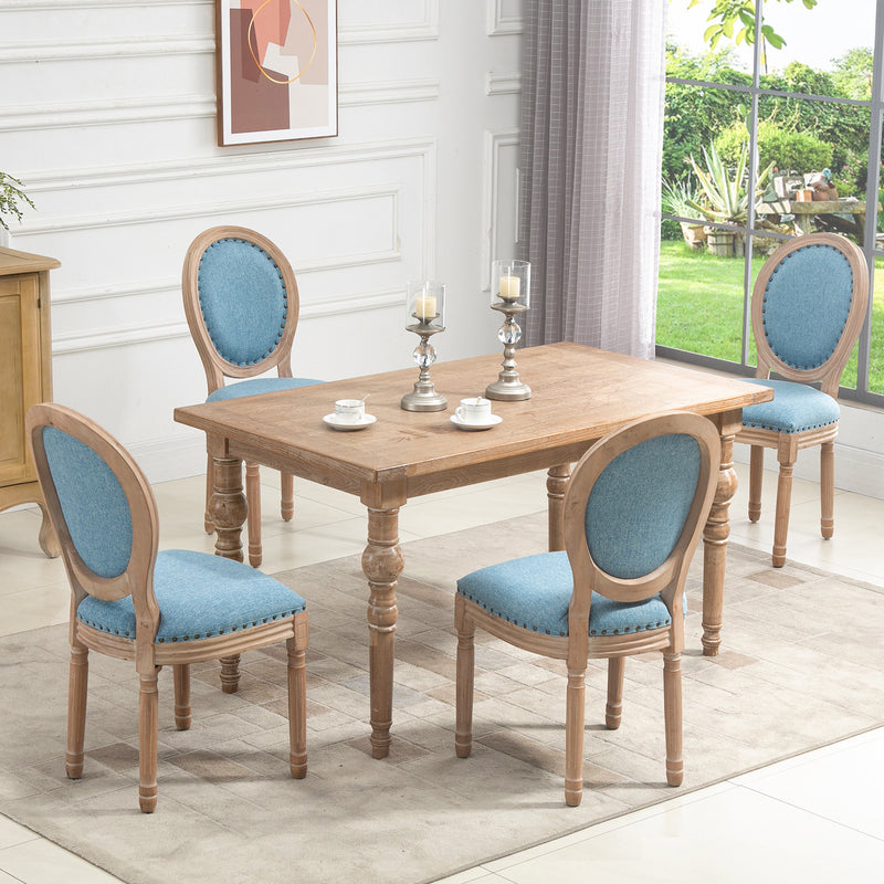AVAWING French Country Dining Chairs Set of 4, Farmhouse Fabric Dining Room Chairs Vintage Chair with Round Back, Solid Wood Legs Kitchen Chair for Dining Room/Living Room/Kitchen/Restaurant, Blue
