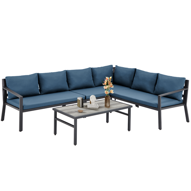 YODOLLA 7 Pieces Aluminum Patio Furniture Set Patio Conversation Set For Outdoor with Navy Cushions