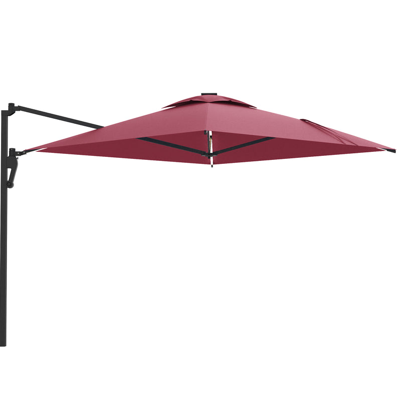 AECOJOY 10 ft Wall Mounted Patio Umbrella with Solar LED Lights Outdoor Rectangle Umbrella with 180° Rotation for Outside in Red