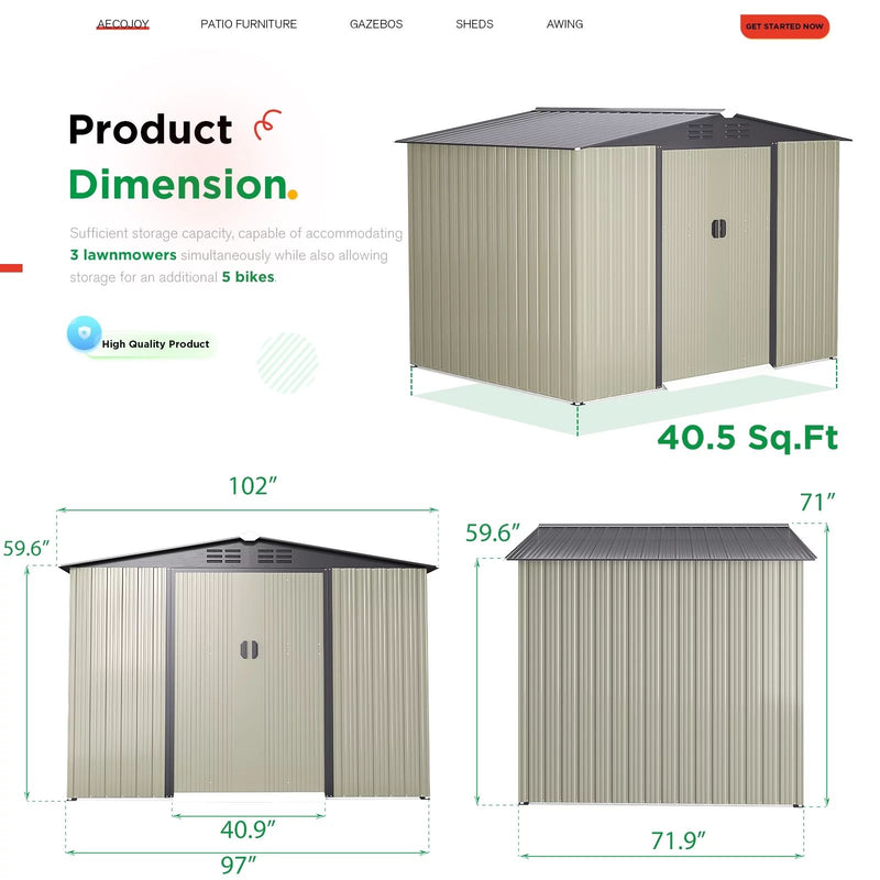AECOJOY Galvanized Steel Outdoor Storage Shed with Sliding Door, 8 x 6 ft. Metal Storage Building