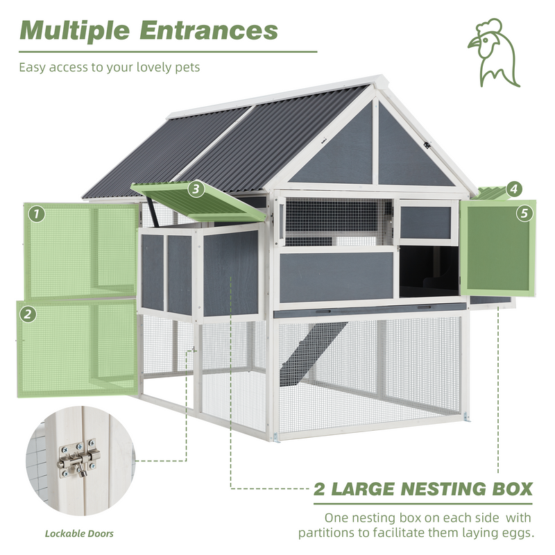 YODOLLA 84” Large Chicken Coop, Outdoor Wooden Hen House Poultry Cage for 8-10 Chickens Walk in Chicken House with Run