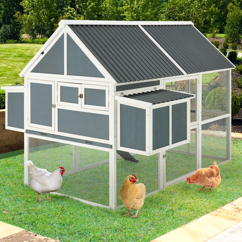 YODOLLA 84” Large Chicken Coop, Outdoor Wooden Hen House Poultry Cage for 8-10 Chickens Walk in Chicken House with Run
