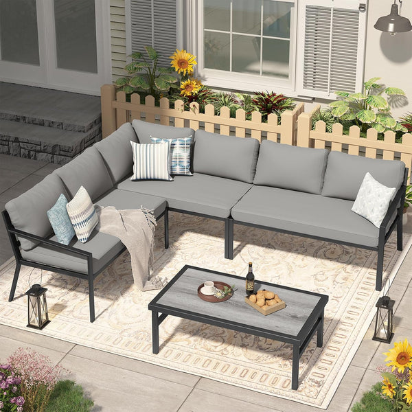 AECOJOY 7 Pieces Aluminum Patio Furniture Set with Waterproof Cover on sale Patio Conversation set For Outdoor with Grey Cushions