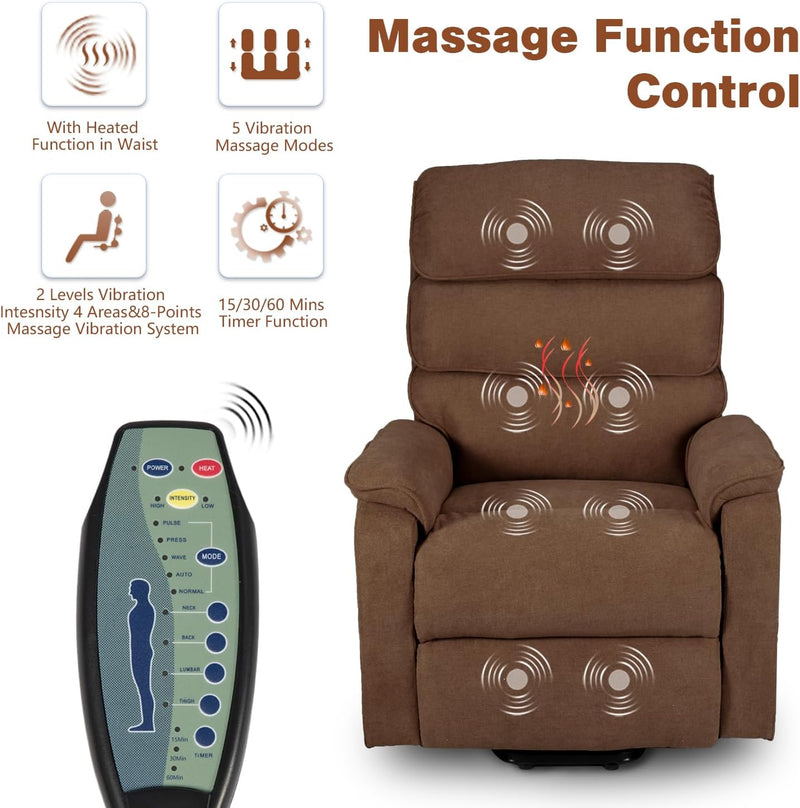 AECOJOY Power Lift Recliner Chair Electric Lounge Chair Lift Assist Single Sofa in Coffee