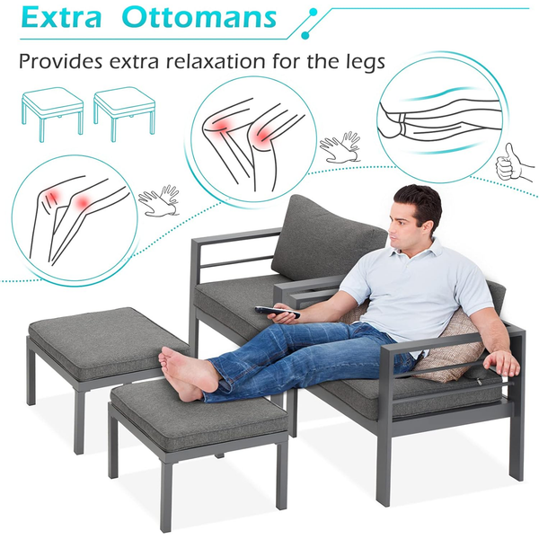 AECOJOY Aluminum Patio Furniture Sets with Waterproof Cover, Aluminum Outdoor Furniture Sets Metal Patio Sets for Balcony,Grey