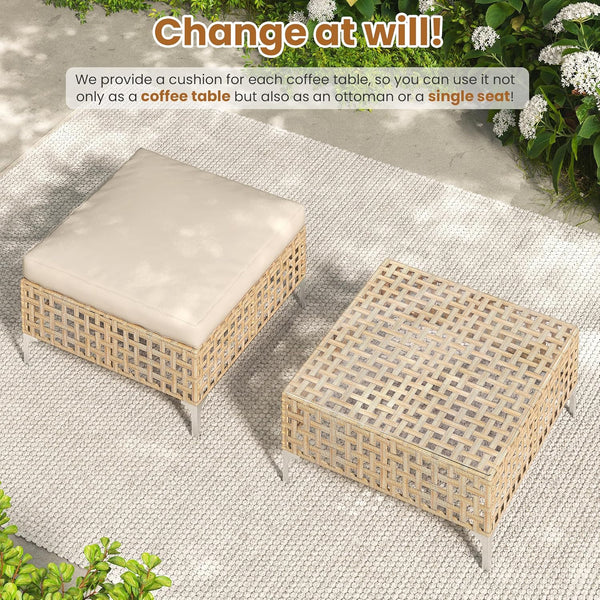 YODOLLA 8-Piece Patio Furniture Set, Boho Style Rattan Wicker Sectional Sofa Couch Outdoor Conversation Set with Table In Beige