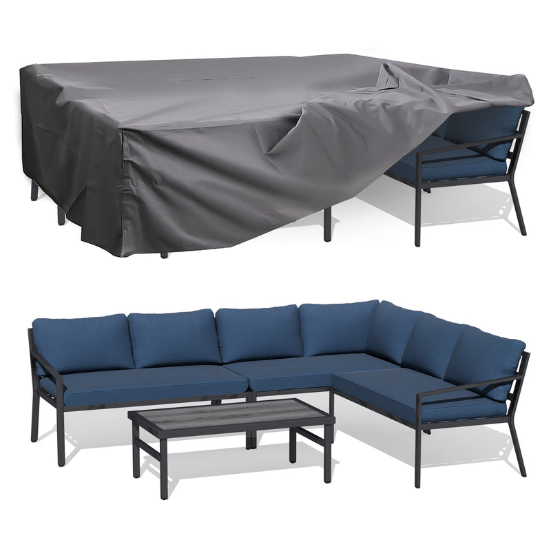 AECOJOY 7 Pieces Aluminum Patio Furniture Set with Waterproof Cover on sale Patio Conversation set For Outdoor with Navy Cushions