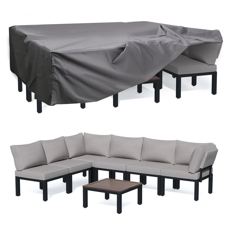 AECOJOY 7 Pieces Metal Outdoor Sectional Sofa with Waterproof Cover,Patio Furniture Sets on Sales Patio Conversation Set with Coffee Table Clearance,Gray