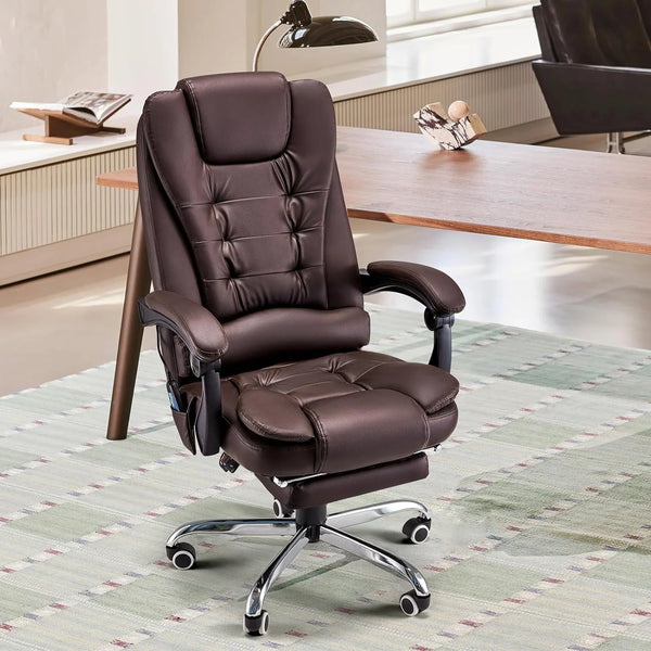 AECOJOY 7 Points Massage Office Chair with Heat Ergonomic Reclining Computer Chair High Back Desk Chair w/Retractable Footrest Ergonomic Leather Office Chair，Brown