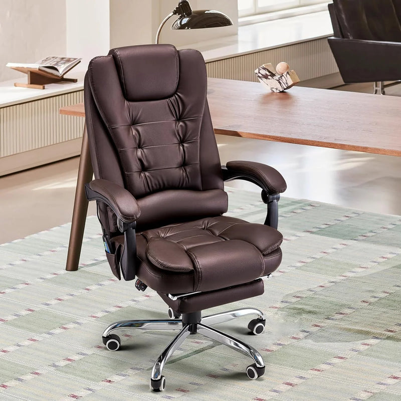 AECOJOY 7 Points Massage Office Chair with Heat Ergonomic Reclining Computer Chair High Back Desk Chair w/Retractable Footrest Ergonomic Leather Office Chair，Brown