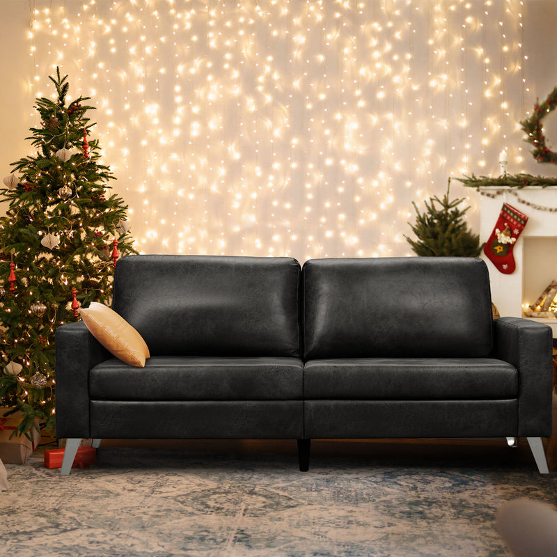 AECOJOY 79" Faux Leather Sofa 3 Seater Couch Loveseat Living Room Furniture in Black
