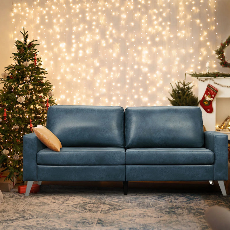 AECOJOY 79" Faux Leather Sofa 3 Seater Couch Loveseat Living Room Furniture in Blue