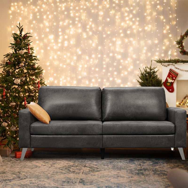 AECOJOY 79" Faux Leather Sofa 3 Seater Couch Loveseat Living Room Furniture in Gray