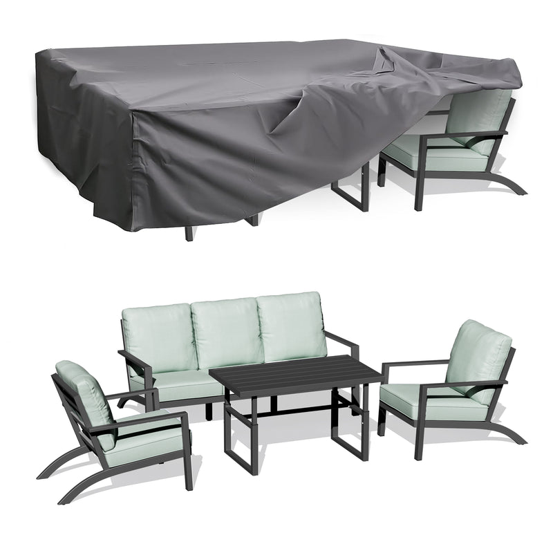 AECOJOY Aluminum Patio Furniture Set with Waterproof Cover Modern Metal Outdoor Patio Furniture Clearance, Adirondack Patio Conversation Sets for Lawn, Backyard, and Deck Green with Green Cushions
