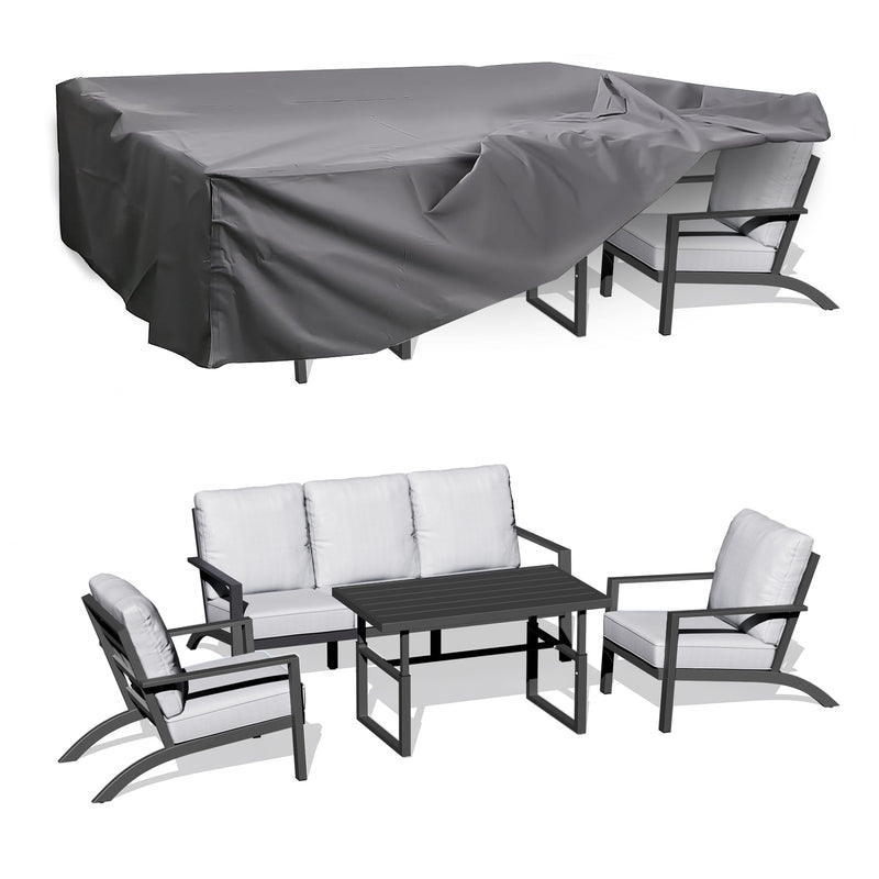 AECOJOY Aluminum Patio Furniture Set with Waterproof Cover Modern Metal Outdoor Patio Furniture Clearance, Adirondack Patio Conversation Sets for Lawn, Backyard, and Deck with Grey Cushions