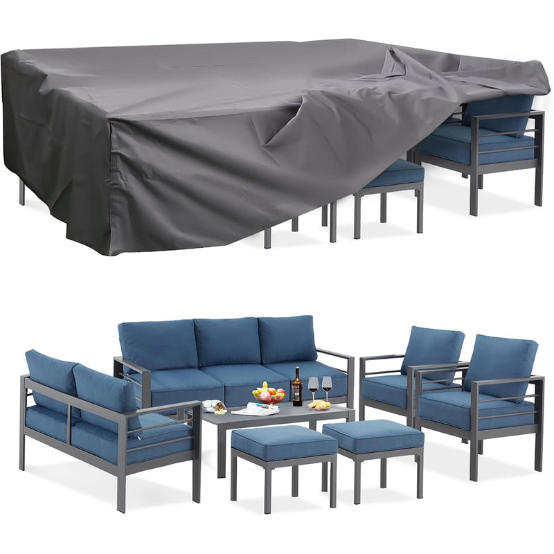 AECOJOY Aluminum Patio Furniture Sets with Waterproof Cover, Aluminum Outdoor Furniture Sets Metal Patio Sets for Balcony,Blue