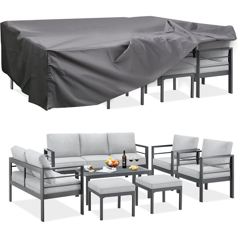 AECOJOY Aluminum Patio Furniture Sets with Waterproof Cover, Aluminum Outdoor Furniture Sets Metal Patio Sets for Balcony, Light Grey