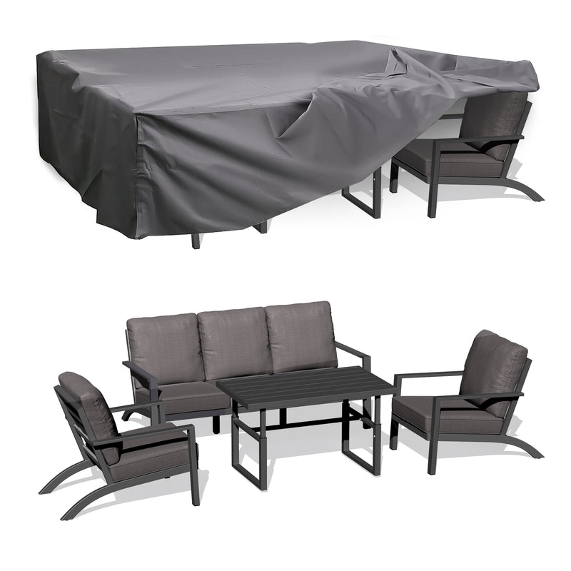 AECOJOY Aluminum Patio Furniture with Waterproof Cover Set Modern Metal Outdoor Patio Furniture Clearance, Adirondack Patio Conversation Sets for Lawn, Backyard, and Deck Dark Grey