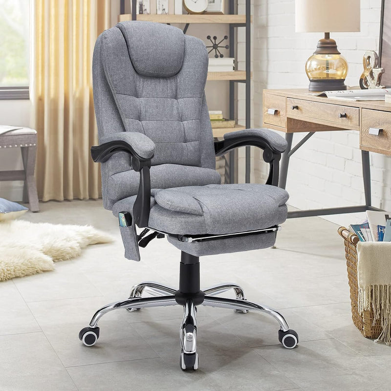 AECOJOY Ergonomic Office Chair with Heat &7 Points Massage High Back Desk Chair w/Retractable Footrest, Executive Swivel Fabric Reclining Chair for Office, Home, Study, Grey