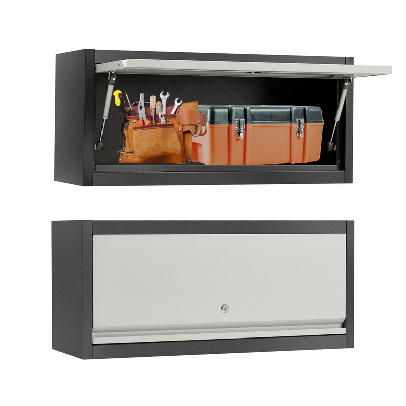AECOJOY Metal Garage Storage Cabinet Wall-Mounted Locking Cabinet Hanging Garage Cabinets with Up-Flip Door Medicine Cabinet