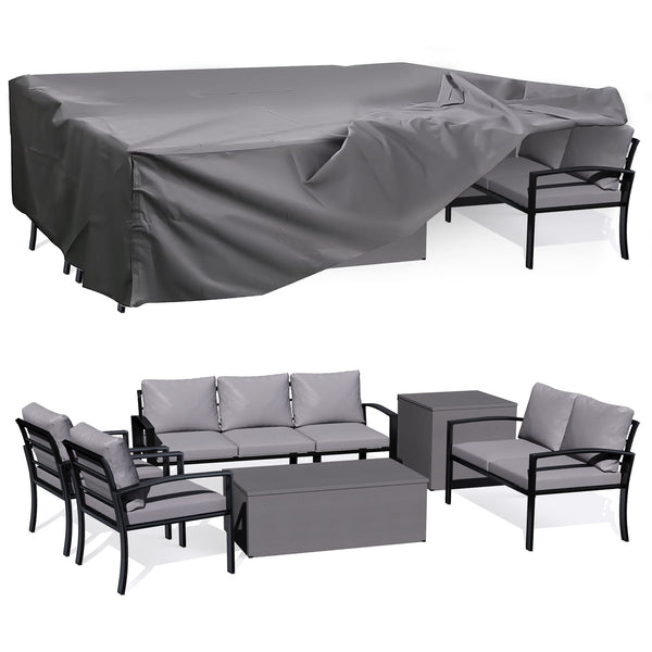 AECOJOY Metal Patio Furniture Set with Cover Outdoor Furniture sets With Storage Boxes on Sale with Grey Cushion for Balcony Porch, Lawn and More