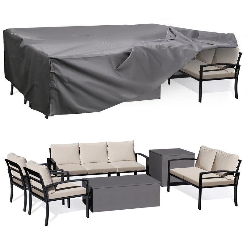 AECOJOY Metal Patio Furniture Set with Cover Outdoor Furniture sets With Storage Boxes on Sale with Grey Cushion for Balcony Porch, Lawn and More