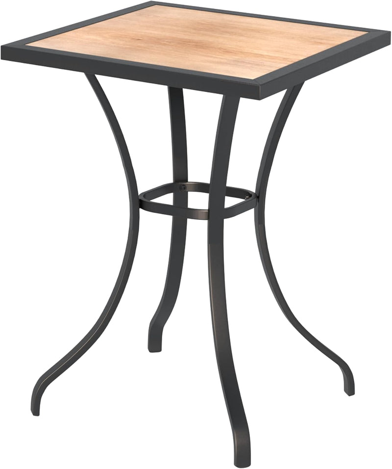 AECOJOY Outdoor Bar Table, 36'' Height Bar Outdoor Square Patio Table with Wooden Top & Metal Frame for Balcony, Deck, Bistro, Garden