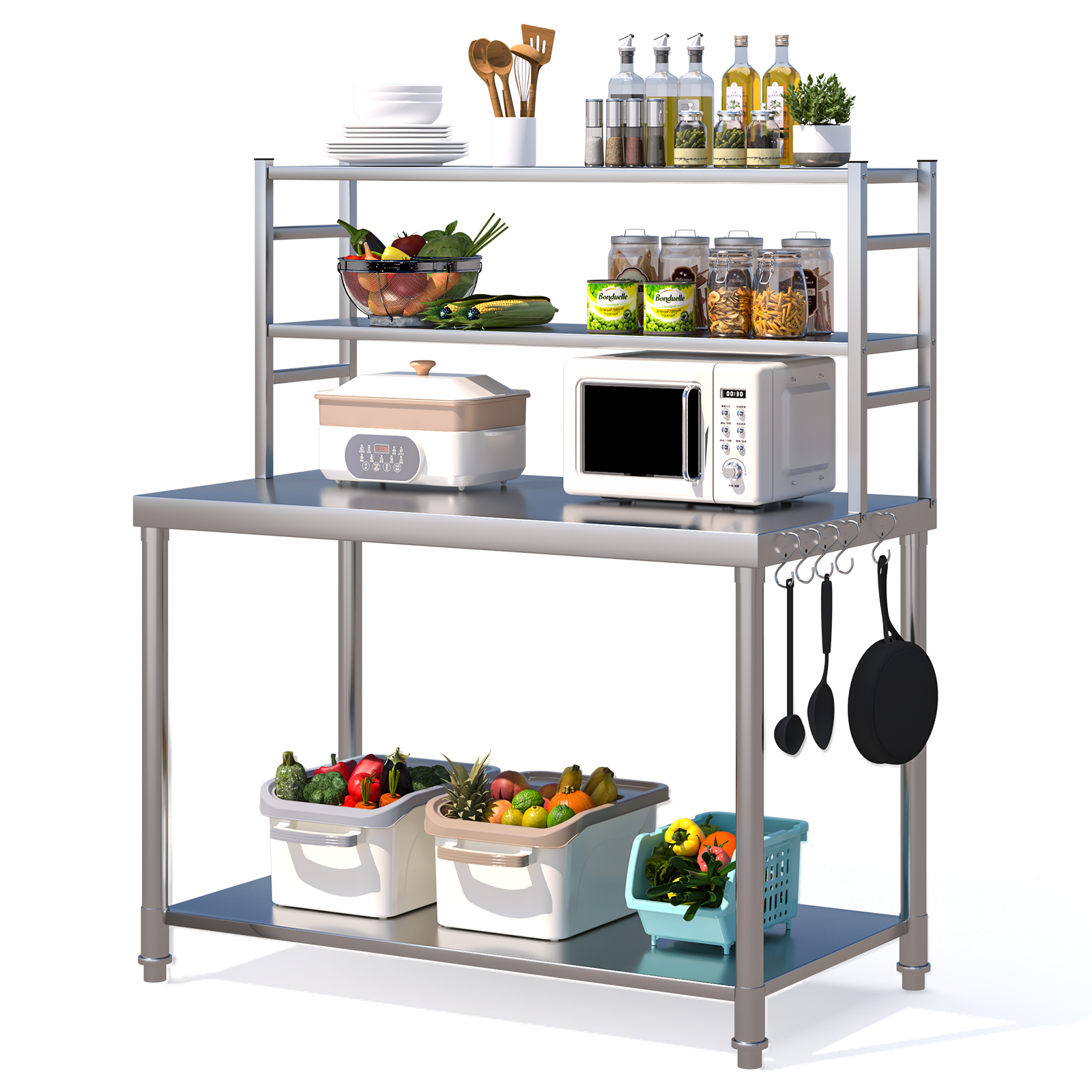 AECOJOY Stainless Steel Work Table with Hooks Commercial Kitchen Prep ...