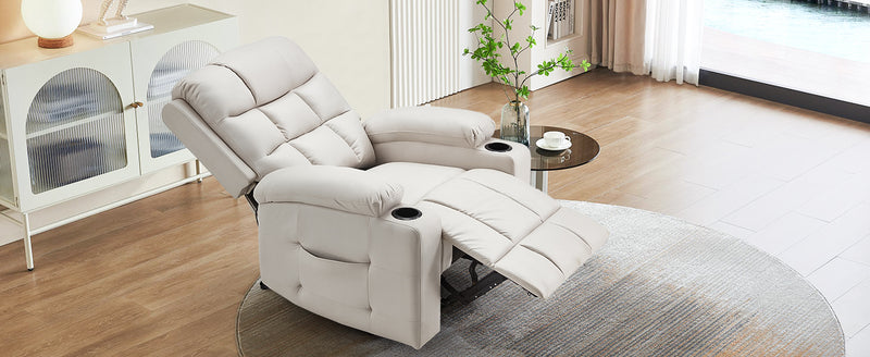 YODOLLA Oversized Nursery Electric Recliner Chair, Power Sofa with USB & Cup Holders, Breathable Leather Fabric, Home Theater Seating in White