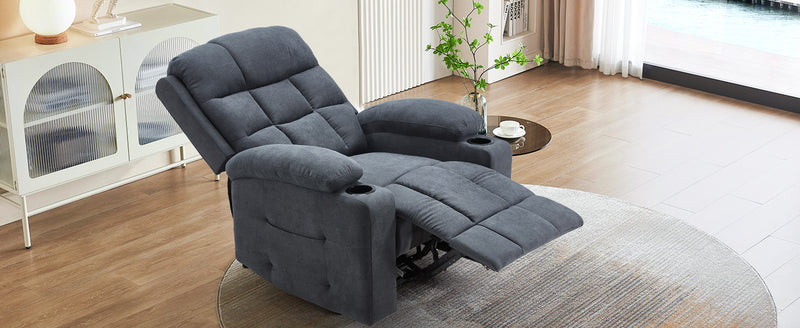 YODOLLA Oversized Nursery Electric Recliner Chair, Power Sofa with USB & Cup Holders, Breathable Leather Fabric, Home Theater Seating in Grey
