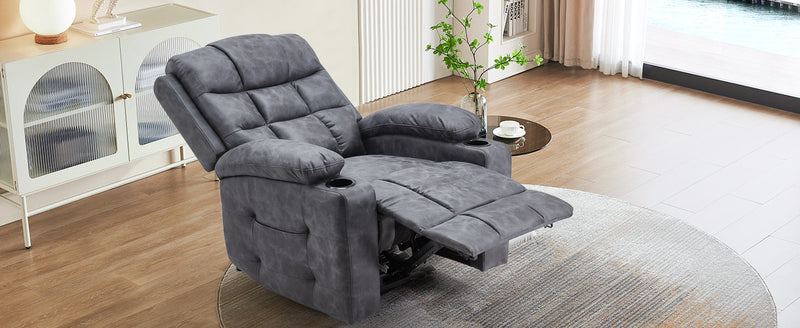 YODOLLA Oversized Nursery Electric Recliner Chair, Power Sofa with USB & Cup Holders, Breathable Leather Fabric, Home Theater Seating in Bronze Dark Grey