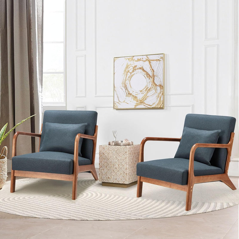 Aecojoy Accent Chair for Living Room Mid Century Modern Fabric Arm Chair Set of 2 in Blue for Bedroom
