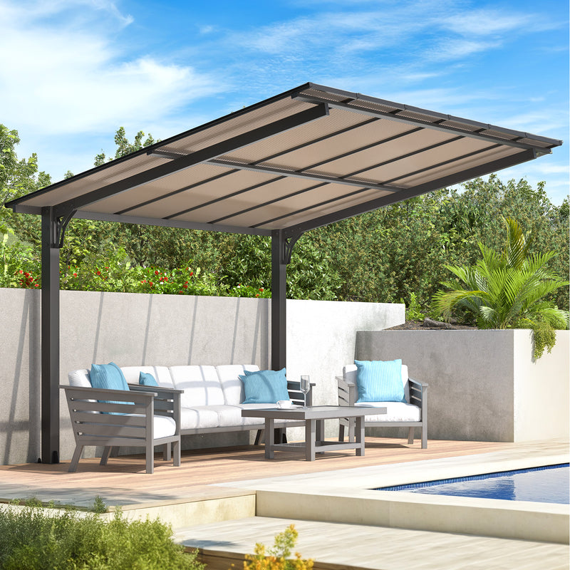 AECOJOY 12'x10' Gazebo, Outdoor Wall Mounted Hardtop Gazebo & Pergola with Aluminum Frame for Patio, Porch and Backyard in Black