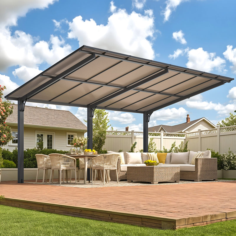 AECOJOY 16' x 10' Gazebo, Outdoor Wall Mounted Hardtop Gazebo & Pergola with Aluminum Frame for Patio, Porch and Backyard in Black