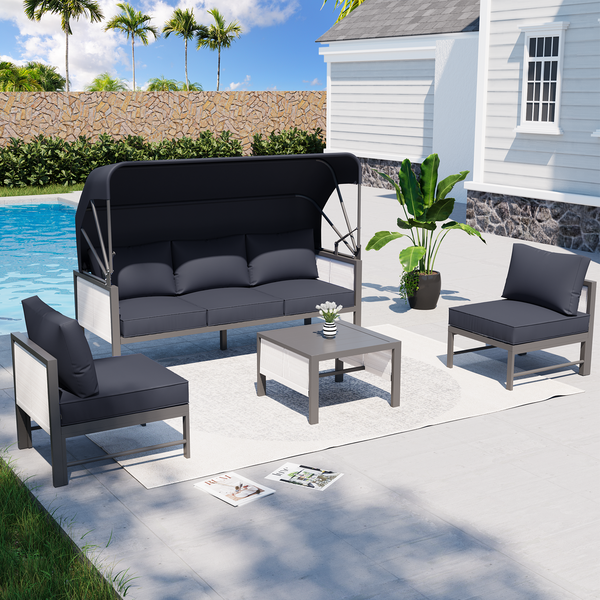 AECOJOY Patio Furniture Set Clearance, 4 Pieces Sectional Outdoor Sofa Chairs, All Weather PE Garden Wicker Rattan Patio Seating Sofas with Cushion, 5 Pillows(Gray)