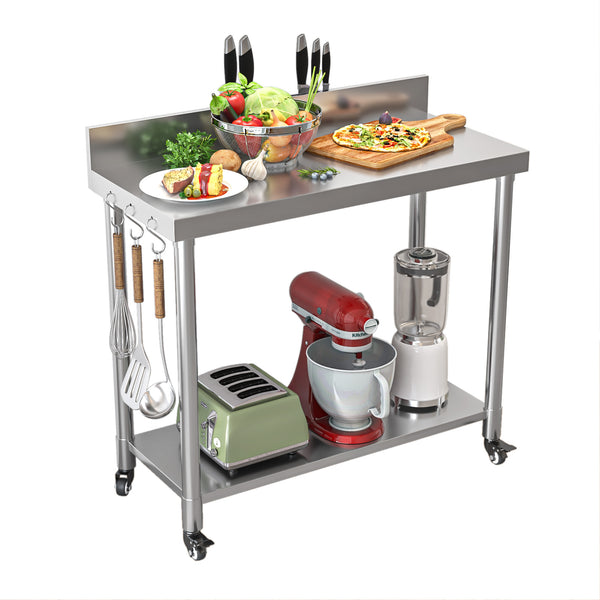 AECOJOY 48"x24" Stainless Steel Table with Shelves and Drawer, Food Prep Table for Commercial Worktables & Workstations with 2 Adjustable Tier Overshelves