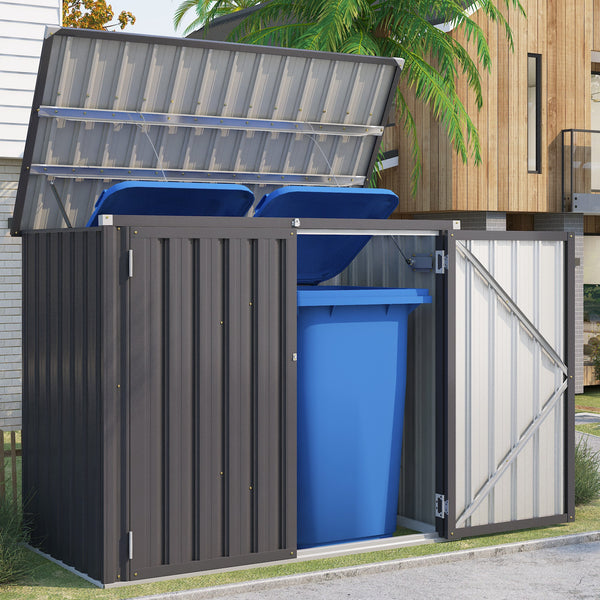 YODOLLA 16.2 Sq.ft Outdoor Horizontal Storage Shed Metal Garbarge Shed Wastebasket Enclosure Container in Gray