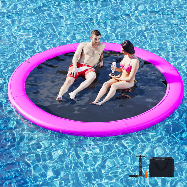 Danrelax 8' Round Inflatable Dock, Sunchill Float Ring, Hammock Tanning Pool with 4in Woven Fabric, Manual Pump for 1-2 Min Quick Inflate/Deflate, Fits 2-8, Ideal for Lakes, Pools, Oceans, Purple
