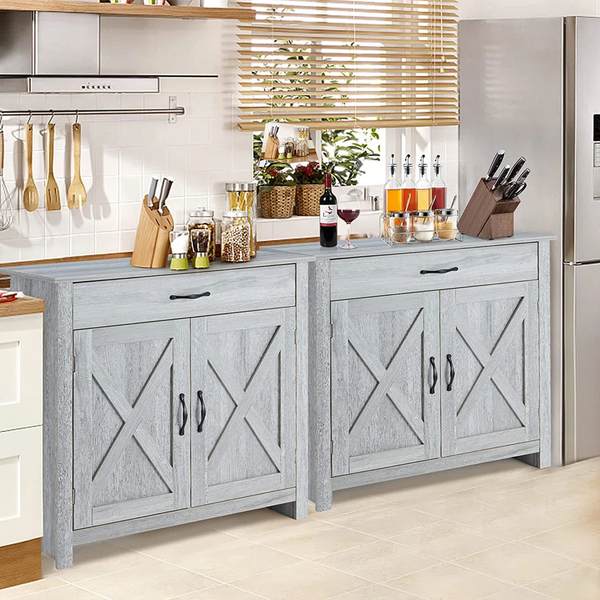 AVAWING Kitchen Sideboard with Drawer & 3-Tier Adjustable Shelves Sideboard Kitchen Cupboard Buffet Server Cabinet Organizer, Gray