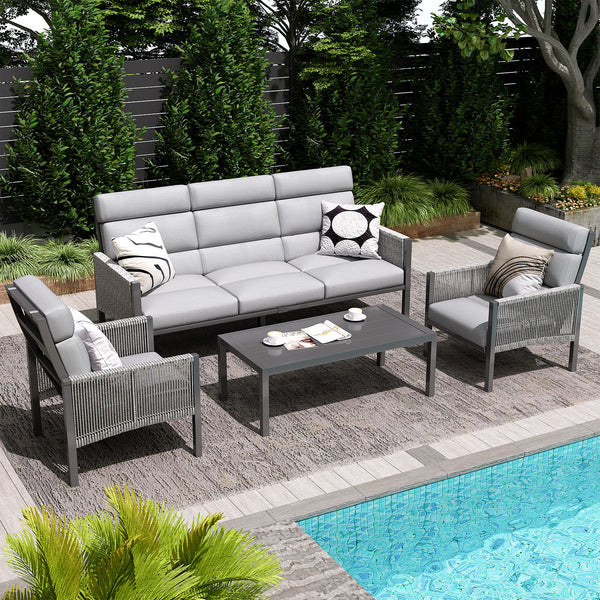AECOJOY Aluminum Patio Furniture Sets on Sale,Outdoor Conversation Sets,Light Grey
