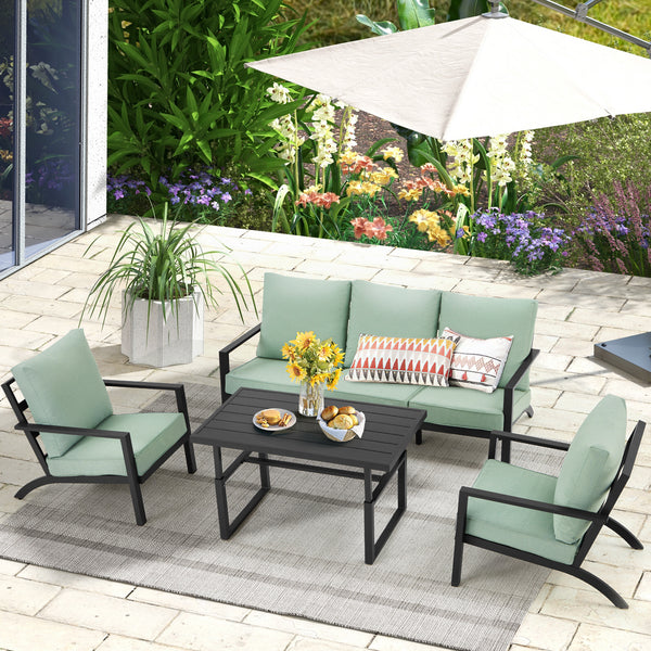 Danrelax 4 Pieces Aluminum Patio Furniture Set, Patio Conversation Set, Green