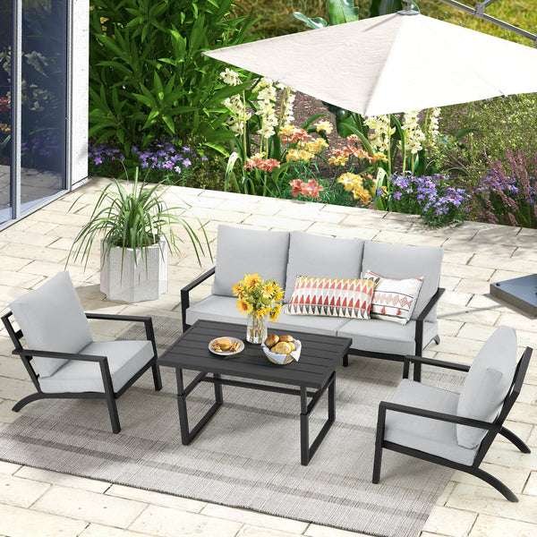 Danrelax 4 Pieces Aluminum Patio Furniture Set,Patio Conversation Set, Gray