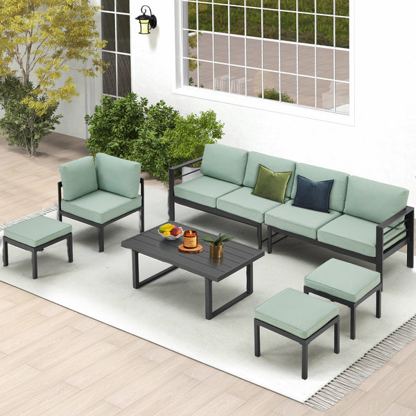 Danrelax All Weather Aluminum Frame Patio Conversation Set, 7 Pieces Outdoor Patio Furniture, Green