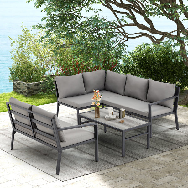 Danrelax 4 Pieces Aluminum Frame Patio Furniture Set, Gray