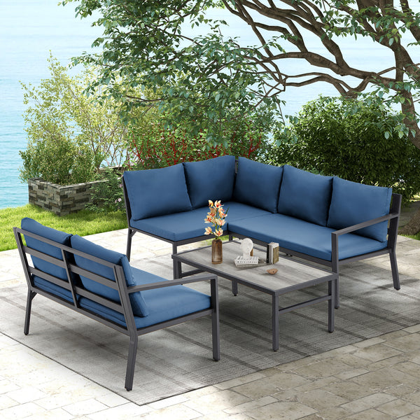Danrelax 4 Pieces Aluminum Frame Patio Furniture Set, Blue
