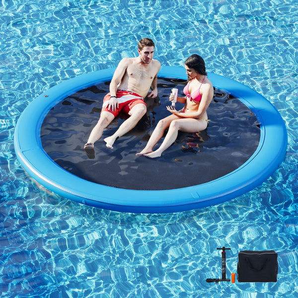 Danrelax 8' Round Inflatable Dock, Sunchill Float Ring, Hammock Tanning Pool with 4in Woven Fabric, Manual Pump for 1-2 Min Quick Inflate/Deflate, Fits 2-8, Ideal for Lakes, Pools, Oceans, Blue