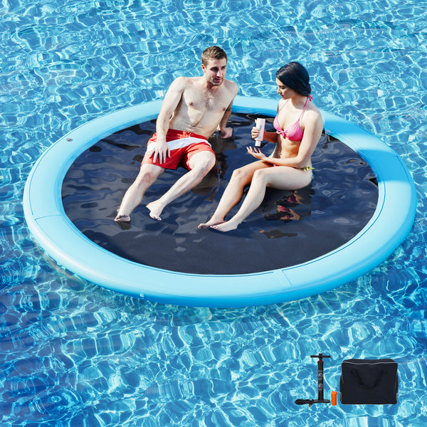 Danrelax 12' Round Inflatable Dock, Sunchill Float Ring, Hammock Tanning Pool with 4in Woven Fabric, Manual Pump for 1-2 Min Quick Inflate/Deflate, Fits 2-8, Ideal for Lakes, Pools, Oceans, Sky Blue