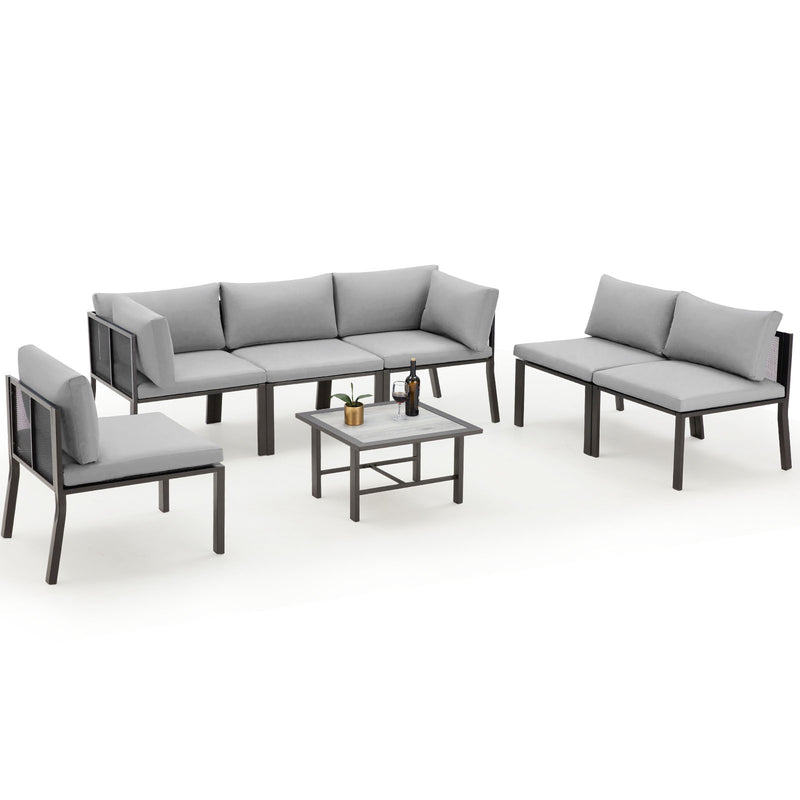 7 Pieces Metal Outdoor Furniture Sets Patio Sectional Sofa